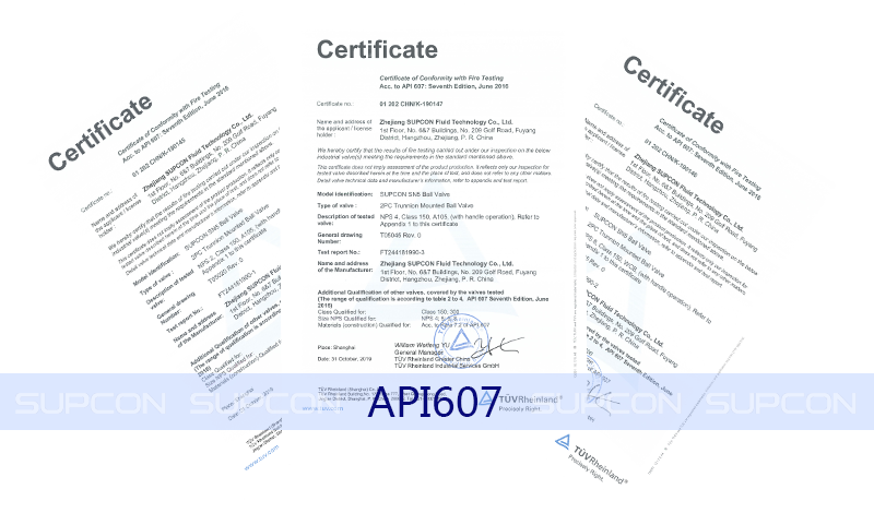 SUPCON Control valves have acquired API 607 Fireproof certification from TüV Rheinland Group